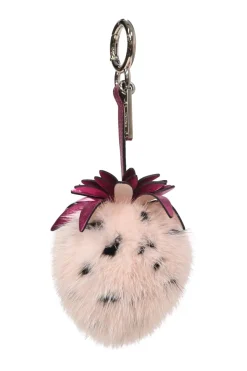 Pink pox fur strawberry motif keychain