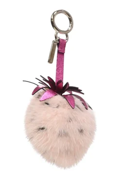 Pink pox fur strawberry motif keychain