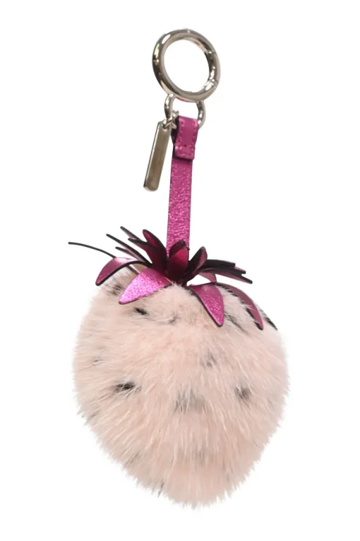 Pink pox fur strawberry motif keychain