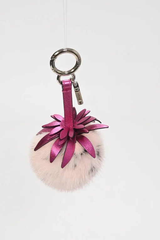 Pink pox fur strawberry motif keychain