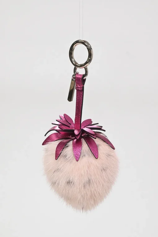 Pink pox fur strawberry motif keychain