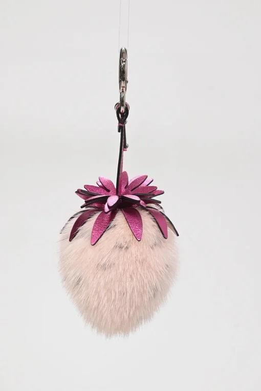Pink pox fur strawberry motif keychain