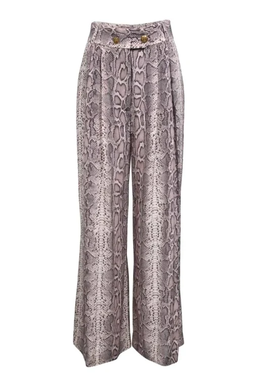 Pink python-print silk high-waisted wide leg pants