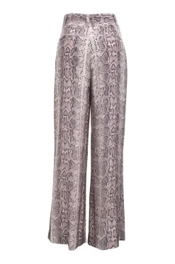 Pink python-print silk high-waisted wide leg pants