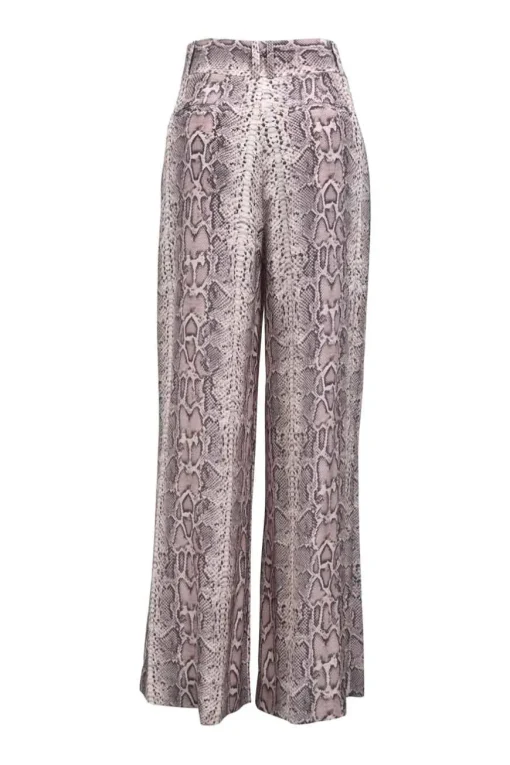 Pink python-print silk high-waisted wide leg pants