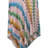 Pink rayon-blend metallic striped chevron plissé knit handkerchief poncho