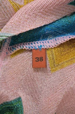 Pink rayon-blend metallic striped chevron plissé knit handkerchief poncho