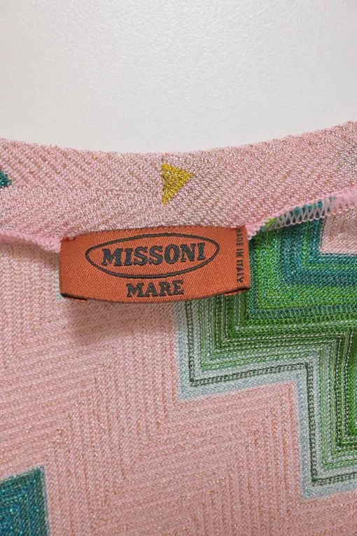 Pink rayon-blend metallic striped chevron plissé knit handkerchief poncho