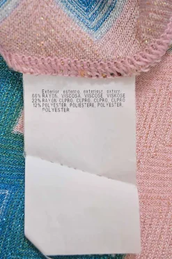 Pink rayon-blend metallic striped chevron plissé knit handkerchief poncho