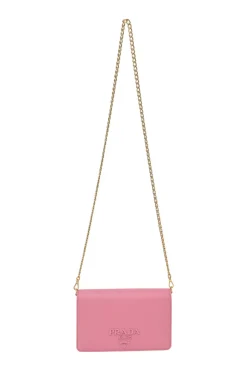 Pink Saffiano leather Shine Monochrome wallet on chain