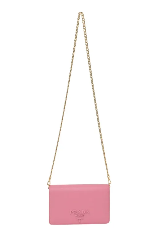 Pink Saffiano leather Shine Monochrome wallet on chain