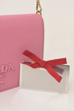 Pink Saffiano leather Shine Monochrome wallet on chain