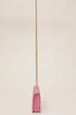 Pink Saffiano leather Shine Monochrome wallet on chain