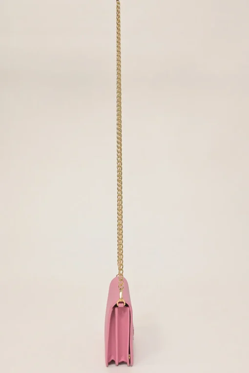 Pink Saffiano leather Shine Monochrome wallet on chain