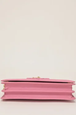 Pink Saffiano leather Shine Monochrome wallet on chain