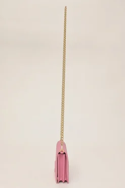 Pink Saffiano leather Shine Monochrome wallet on chain