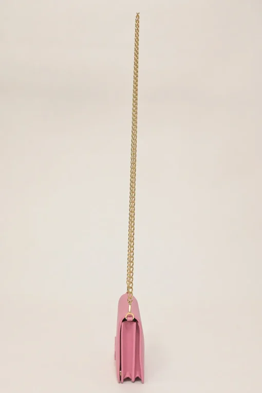 Pink Saffiano leather Shine Monochrome wallet on chain