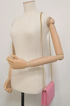 Pink Saffiano leather Shine Monochrome wallet on chain
