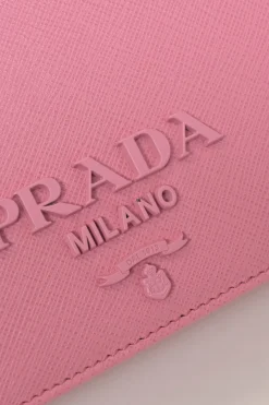Pink Saffiano leather Shine Monochrome wallet on chain