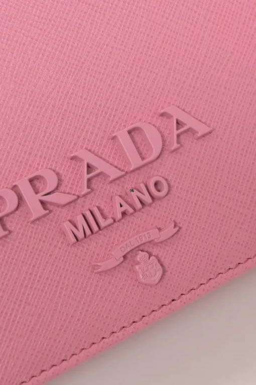 Pink Saffiano leather Shine Monochrome wallet on chain