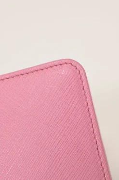 Pink Saffiano leather Shine Monochrome wallet on chain