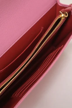 Pink Saffiano leather Shine Monochrome wallet on chain