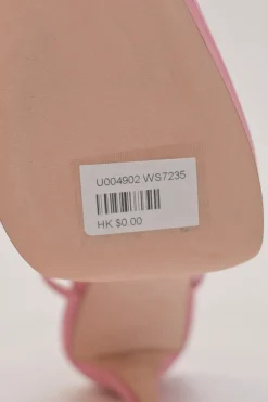 Pink satin and leather Choc buckle slingback platform pumps with buckle strap closure