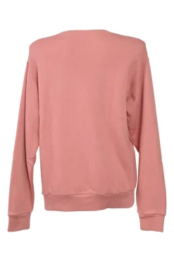 Pink screen-printed cotton French terry crewneck pullover hoodie featuring graphic logo and sheep motif