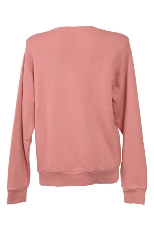 Pink screen-printed cotton French terry crewneck pullover hoodie featuring graphic logo and sheep motif