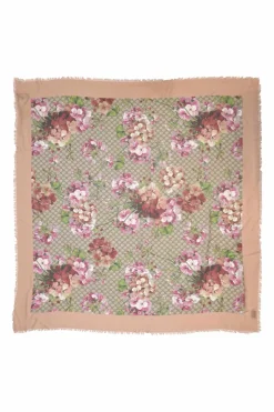 Pink semi-sheer modal-silk blend GG Blooms shawl scarf