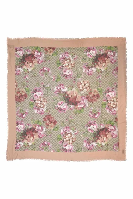 Pink semi-sheer modal-silk blend GG Blooms shawl scarf