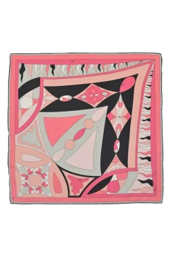 Pink silk abstract graphic border print scarf
