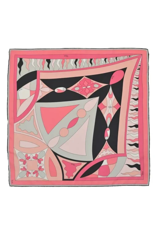 Pink silk abstract graphic border print scarf