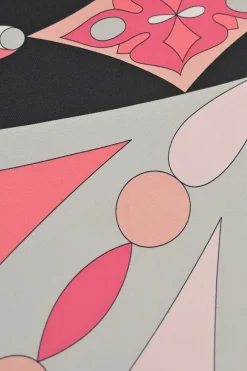 Pink silk abstract graphic border print scarf