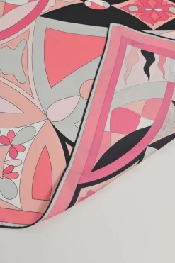 Pink silk abstract graphic border print scarf