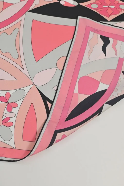 Pink silk abstract graphic border print scarf