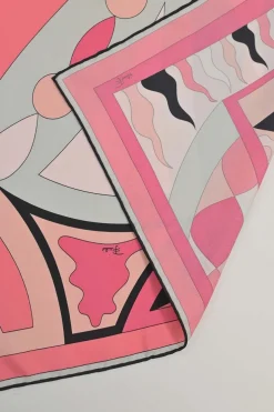 Pink silk abstract graphic border print scarf