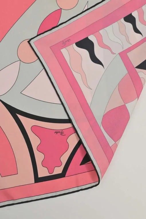 Pink silk abstract graphic border print scarf