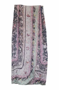Pink silk abstract paisley print pull-on midi A-line skirt