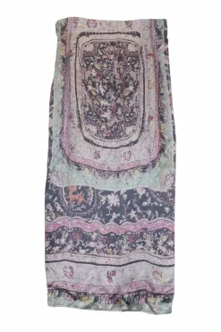 Pink silk abstract paisley print pull-on midi A-line skirt