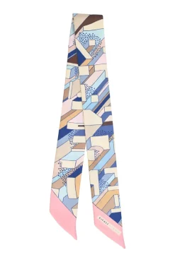 Pink silk 'On A Summer Day' Twilly scarf featuring original artwork by Nigel Peake