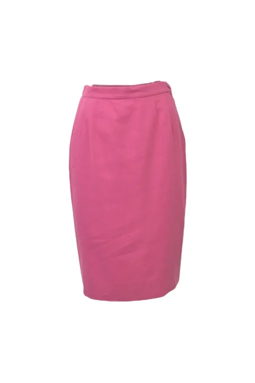 Pink striped half-button spread collar polo-style pullover top and pencil skirt two-piece set