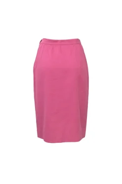 Pink striped half-button spread collar polo-style pullover top and pencil skirt two-piece set
