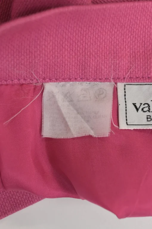 Pink striped half-button spread collar polo-style pullover top and pencil skirt two-piece set