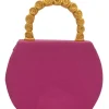 Pink structured mini handbag with solid gold handle imprinted swirls
