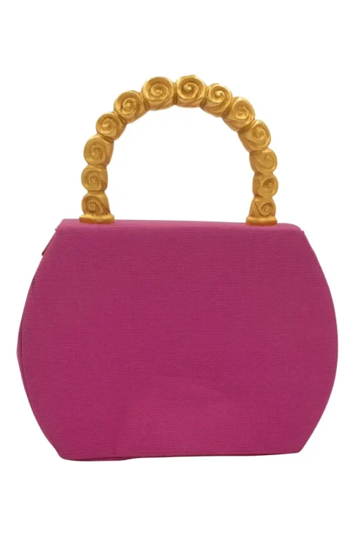 Pink structured mini handbag with solid gold handle imprinted swirls