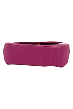 Pink structured mini handbag with solid gold handle imprinted swirls