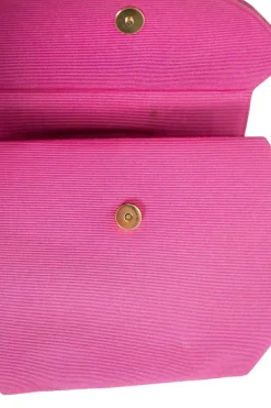 Pink structured mini handbag with solid gold handle imprinted swirls