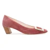 Pink suede and leather Decolleté Belle Vivier square-toe buckle pumps