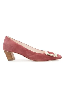 Pink suede and leather Decolleté Belle Vivier square-toe buckle pumps